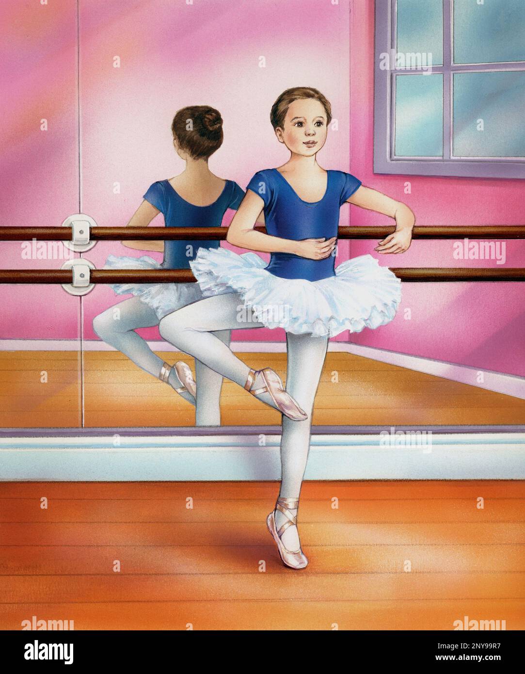 BALLETDancer practicing infront of mirror and barre Stock Photo Alamy