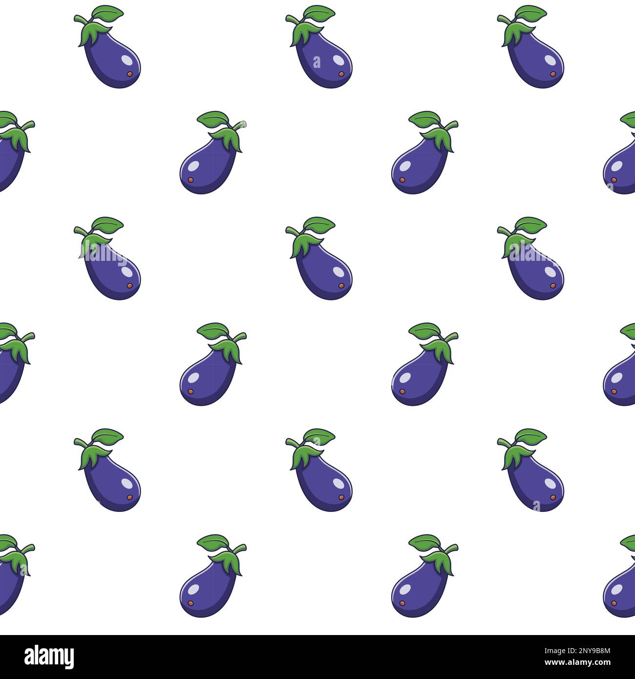 Cute Eggplant seamless pattern in doodle style. Vector hand drawn cartoon Eggplant illustration