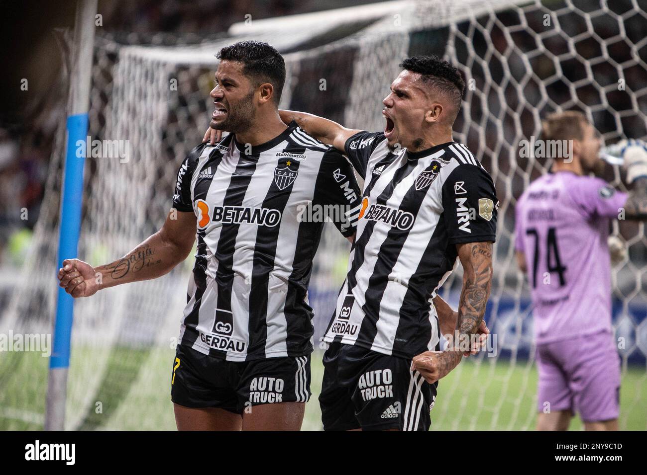 Belo Horizonte, Minas Gerais, Brazil. 1st Mar, 2023. GIVANILDO VIEIRA DE SOUSA (known as Hulk), left, of Atletico MG celebrates his goal during a soccer match between Atletico MG and Carabobo, valid for the 2023 Copa Libertadores da America, held at Mineirao stadium in Belo Horizonte on Wednesday. (Credit Image: © Breno Babu/TheNEWS2 via ZUMA Press Wire) EDITORIAL USAGE ONLY! Not for Commercial USAGE! Stock Photo