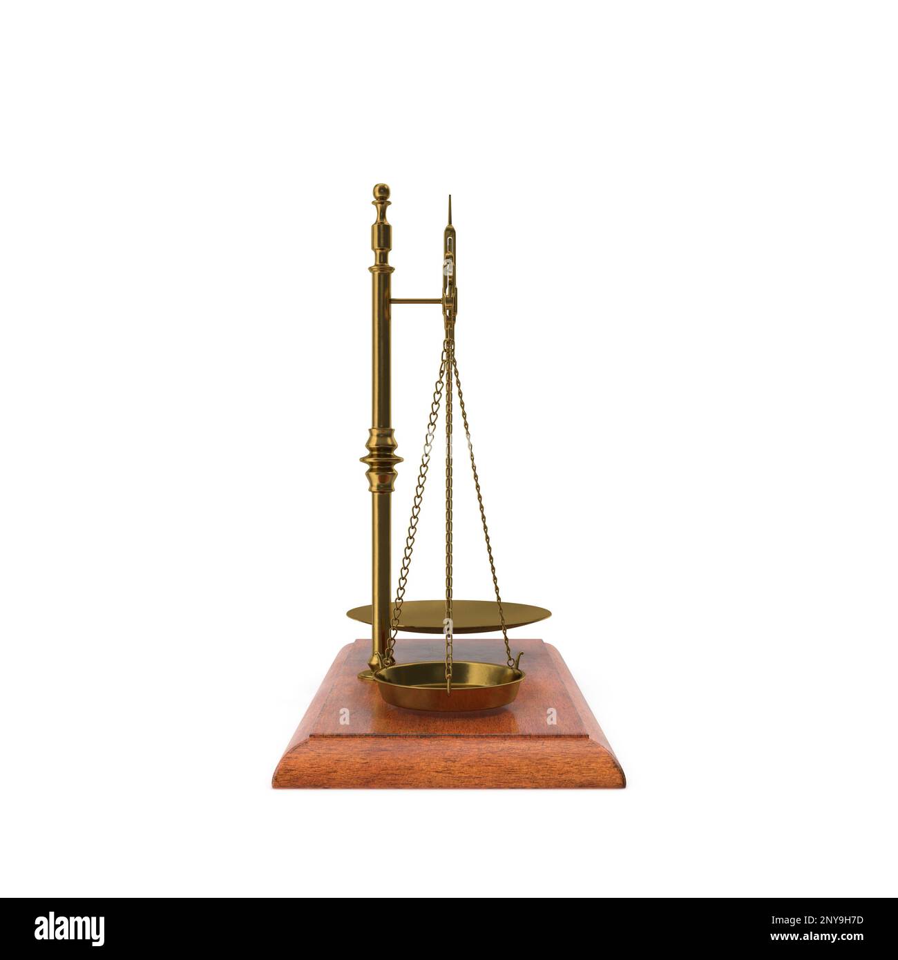 Straight balanced weight scales, brass balance scale side view isolated on  white Stock Illustration