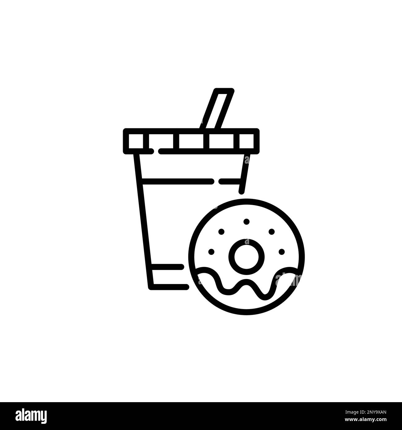 Cold drink in disposable cup and frosted doughnut. Pixel perfect