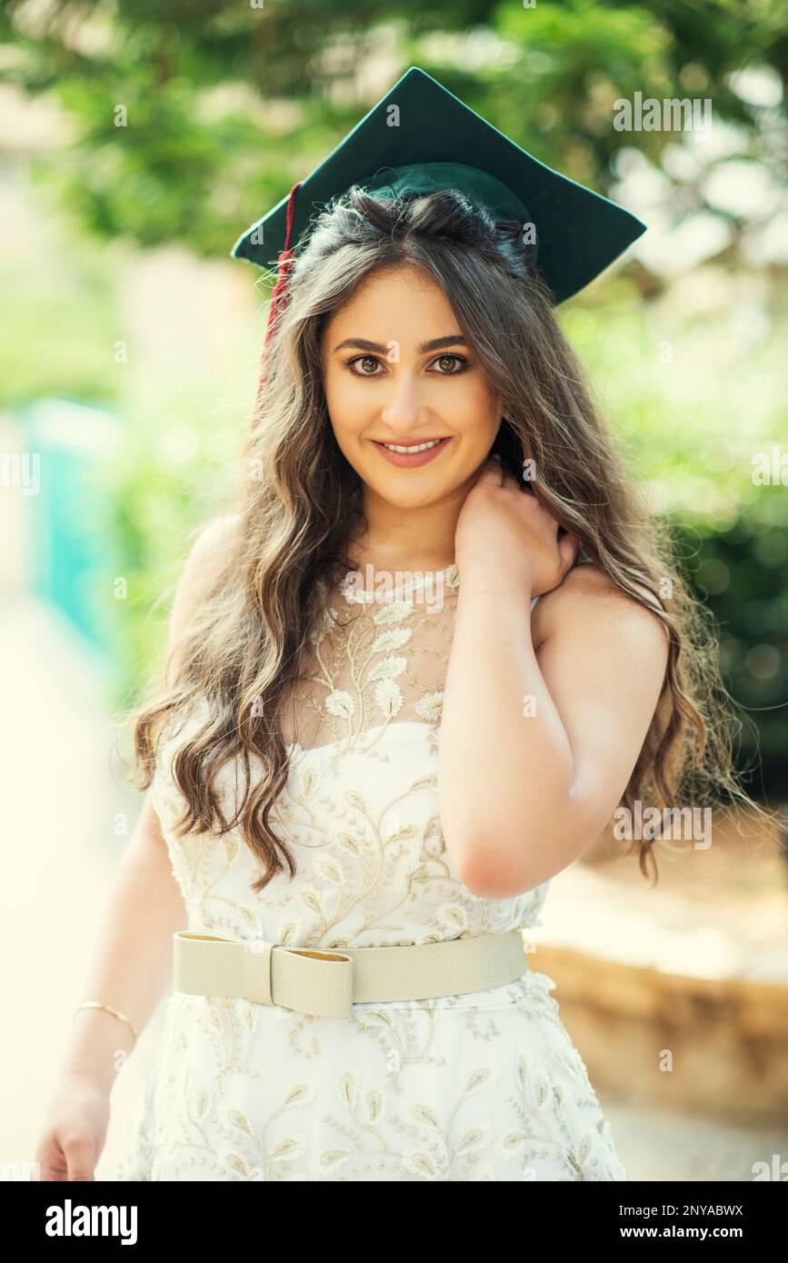 Beautiful female gradute outdoors stock photo alamy