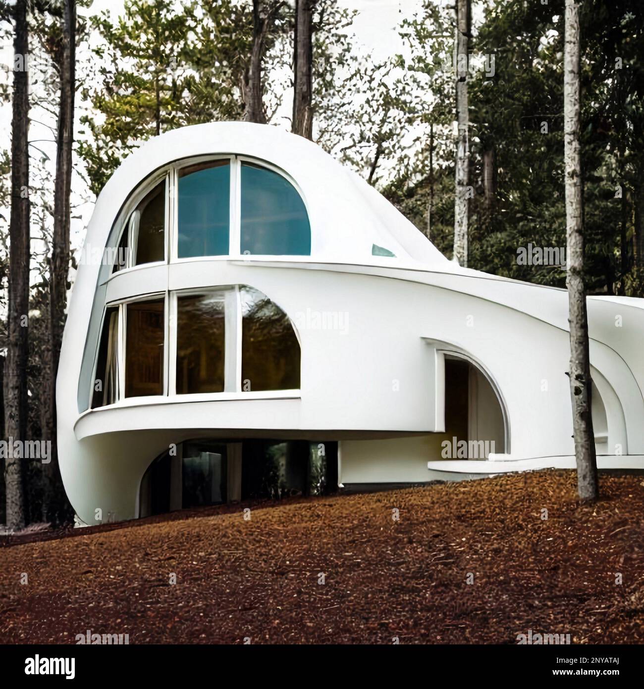 Curved flex house in white style in a the woods Stock Photo Alamy