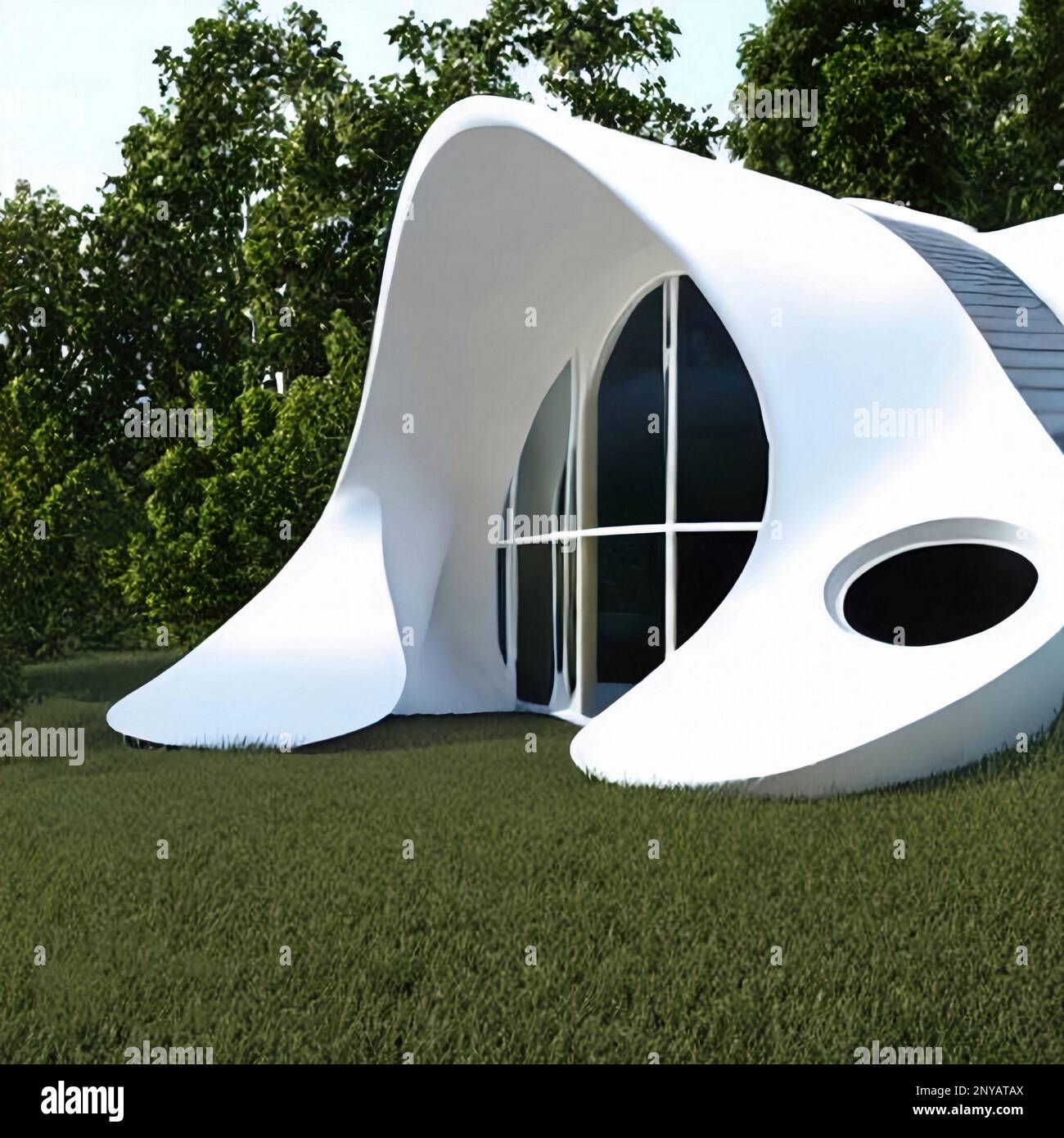 Curved flex house in white style in a the woods Stock Photo Alamy