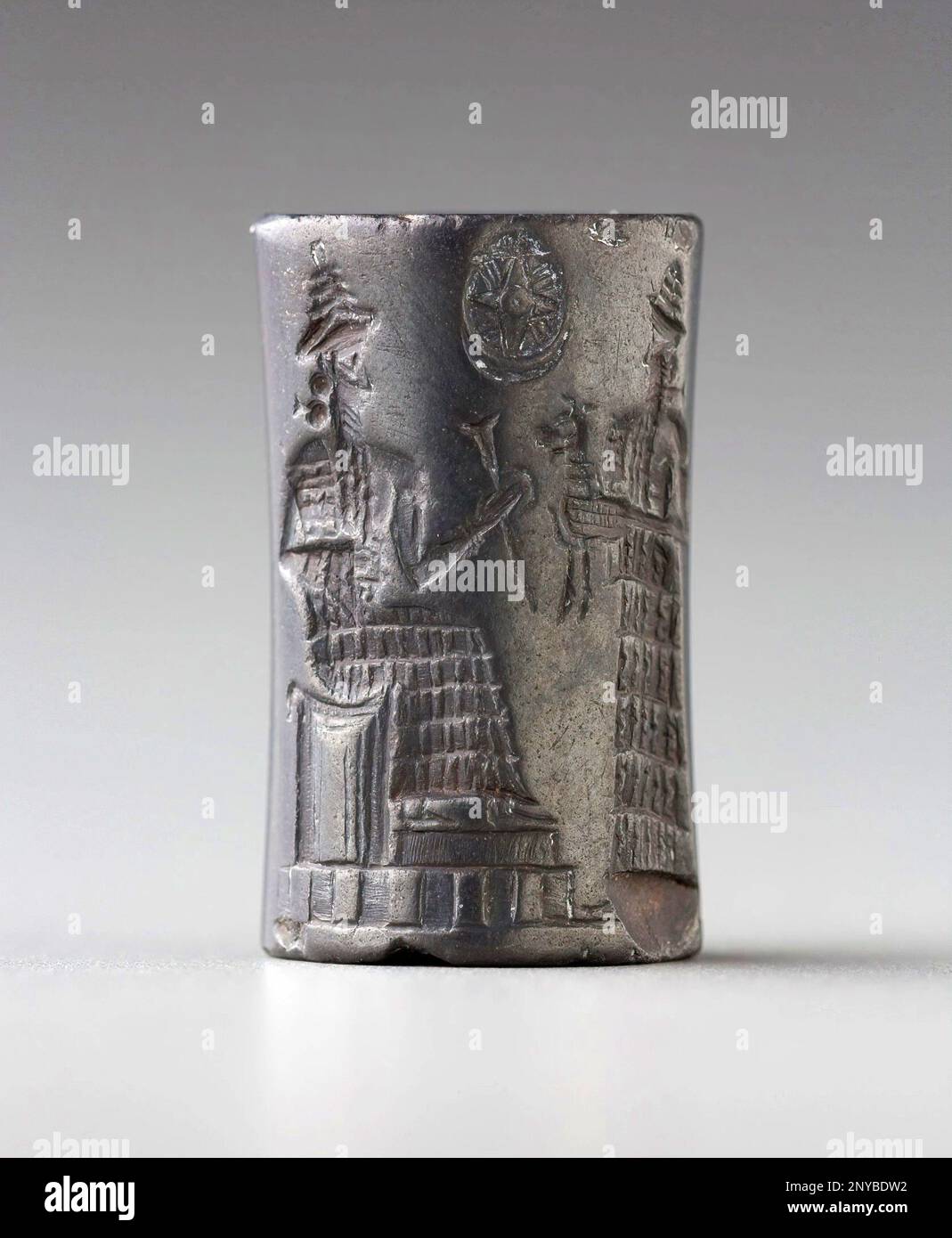Cylinder Seal with Presentation Scene, 1900 - 1600 BCE. Babylonian, Mesopotamian. Hematite..Overall: 1 1/8 × 11/16 inches (2.9 × 1.7 cm). This Stock Photo