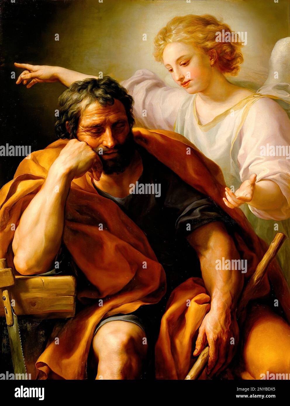 Dream of St. Joseph.In the classic thinker's pose, with his head