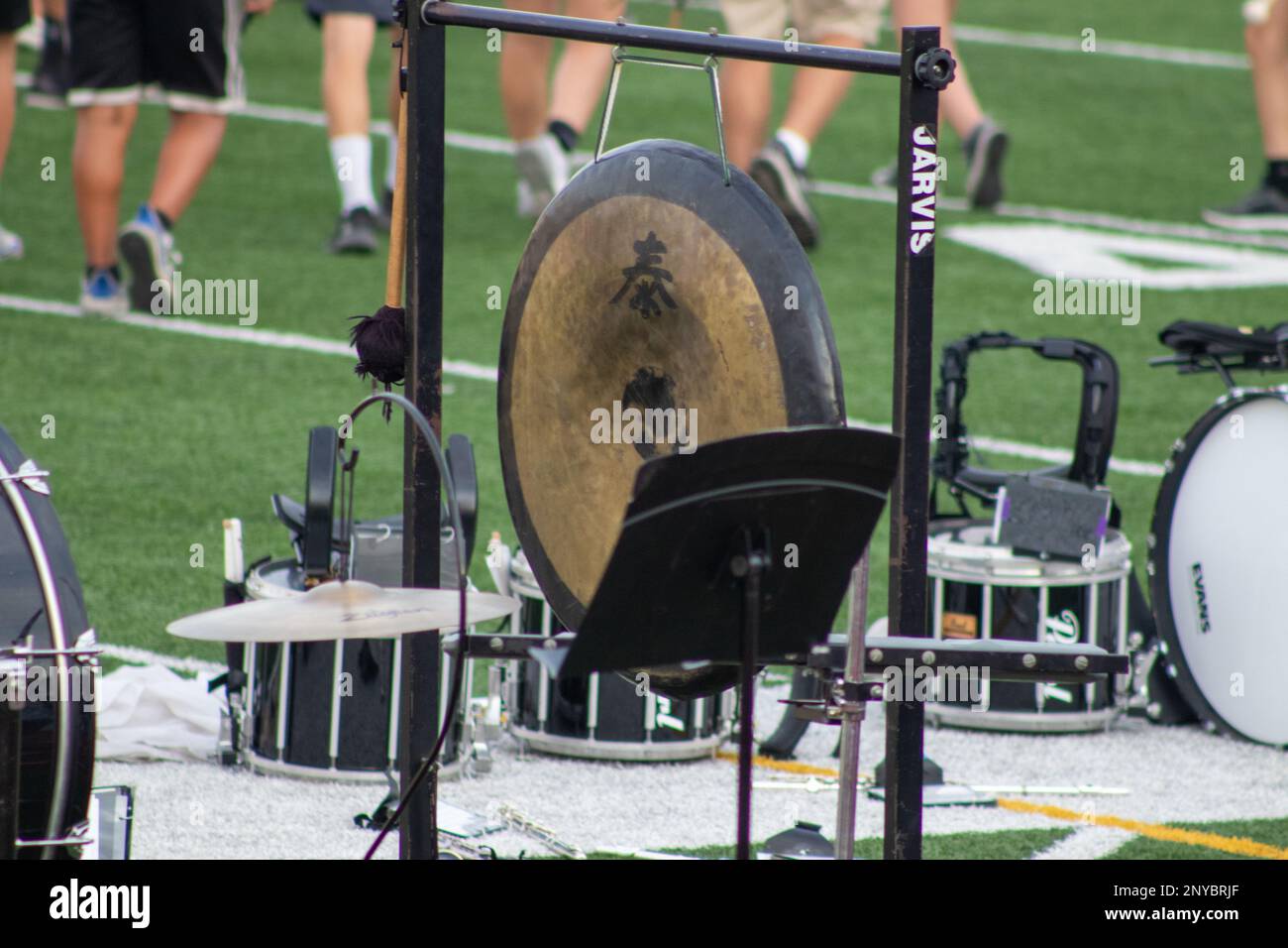 High school band drums on the football field . High quality photo Stock