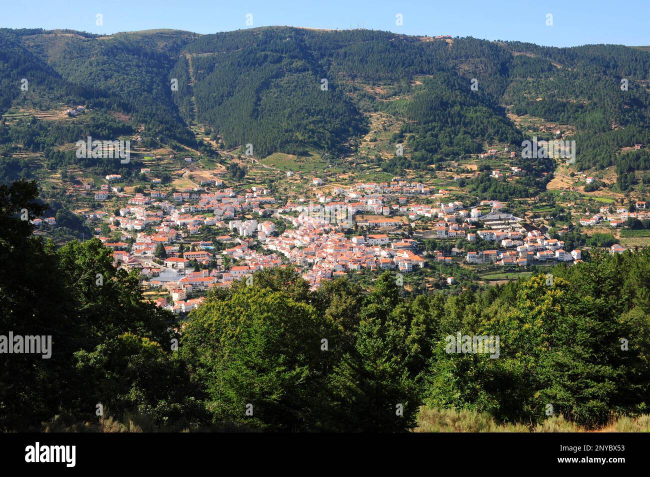 Manteigas town and Serra da Estrela. Guarda, Portugal. Stock Photo