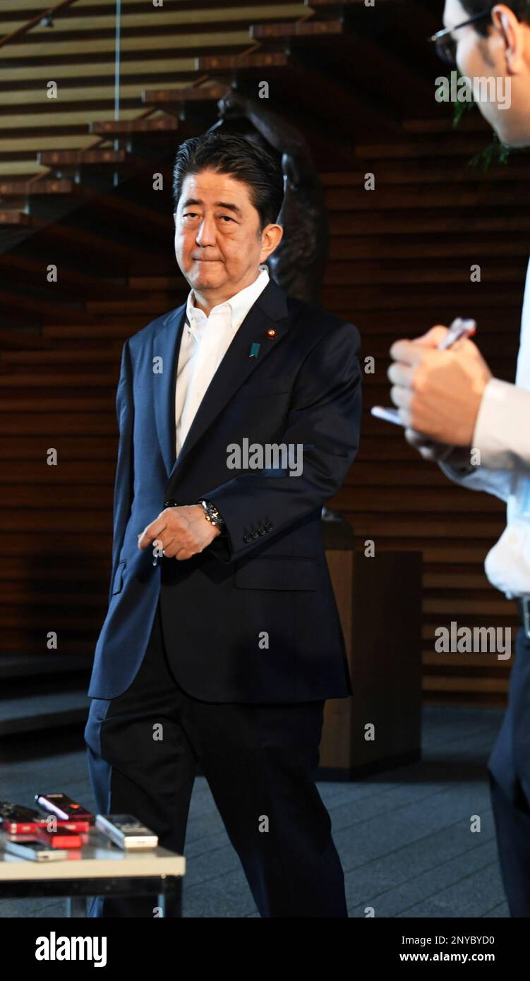 Japan's Prime Minister Shinzo Abe speaks to media about the ballistic ...