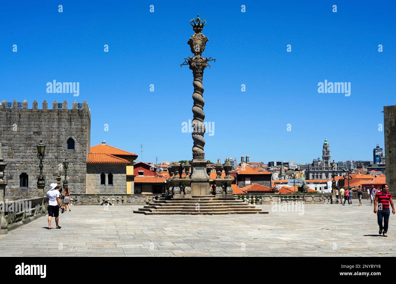 Porto or Oporto, pillory (pelourinho) in Cathedral square. Portugal. Stock Photo