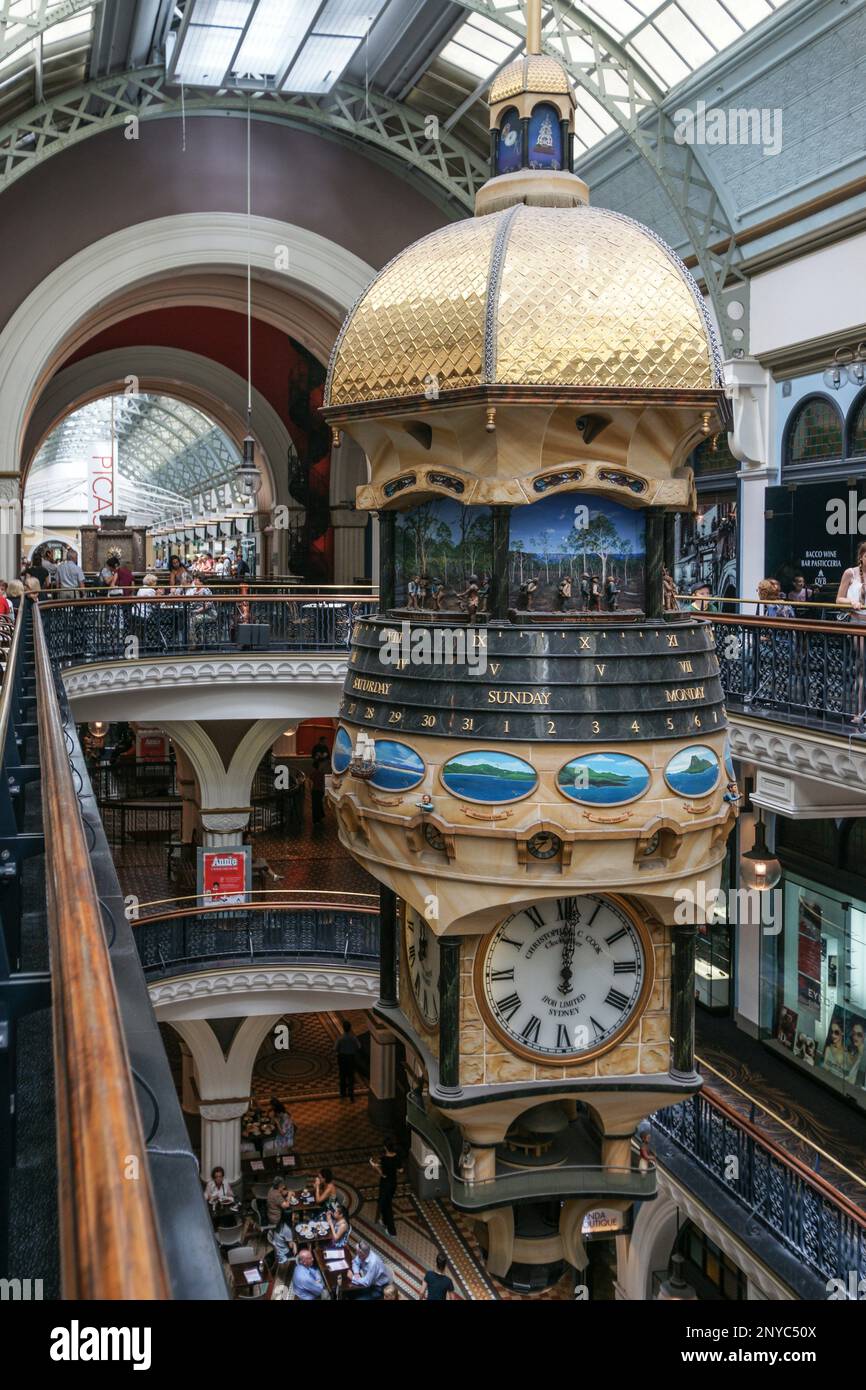 Clock. Interior of Queen Victoria Building Shopping Mall. Sydney, New