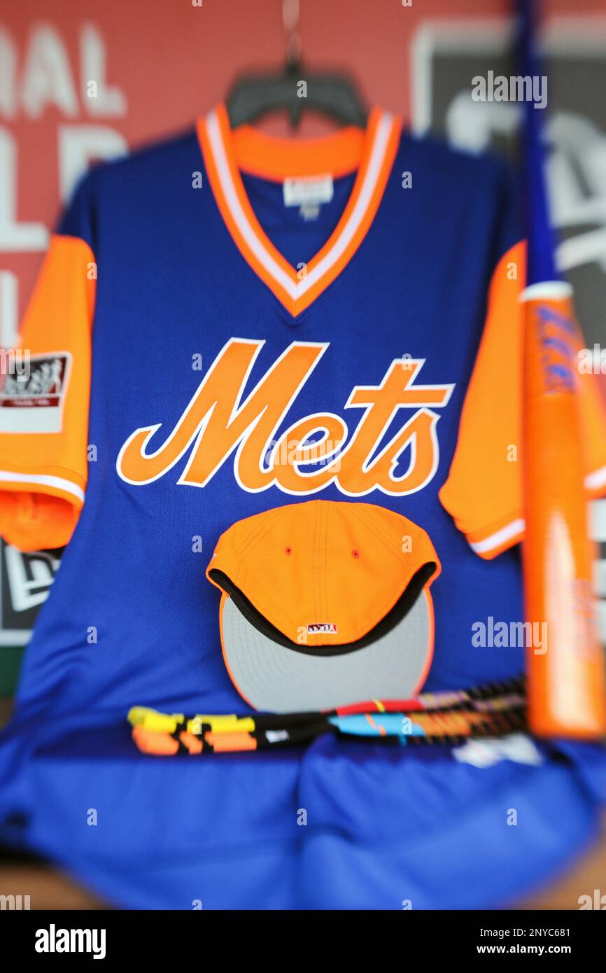 Washington, Us. 26th Aug, 2017. New York Mets custom nickname jersey, with  the bat, hat and sox, displayed in the dugout prior to the game against the  Washington Nationals at Nationals Park