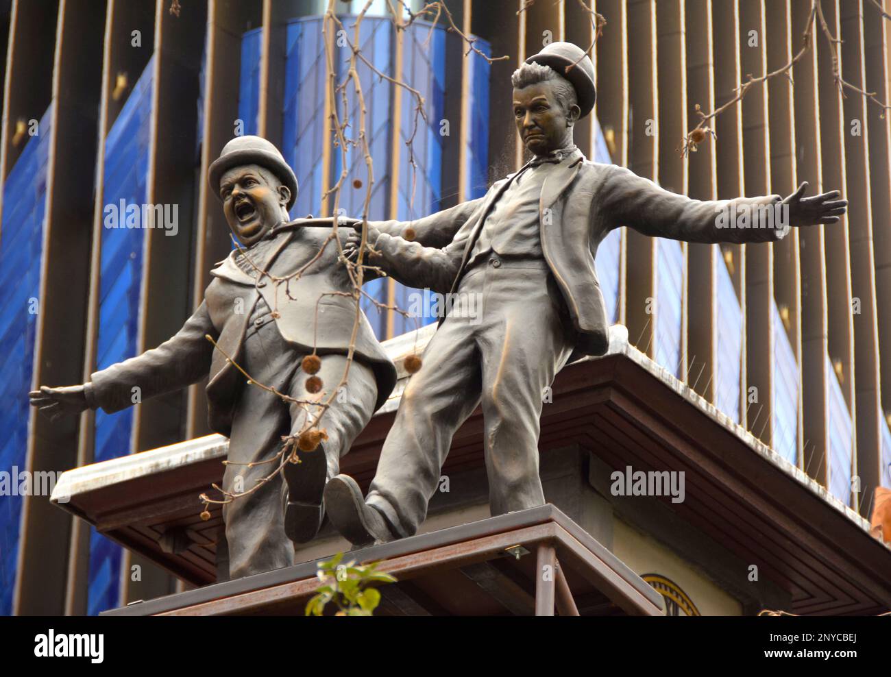 Statues in Leicester Square, London depicting the comic duo of Stan Laurel and Oliver Hardy. Stock Photo