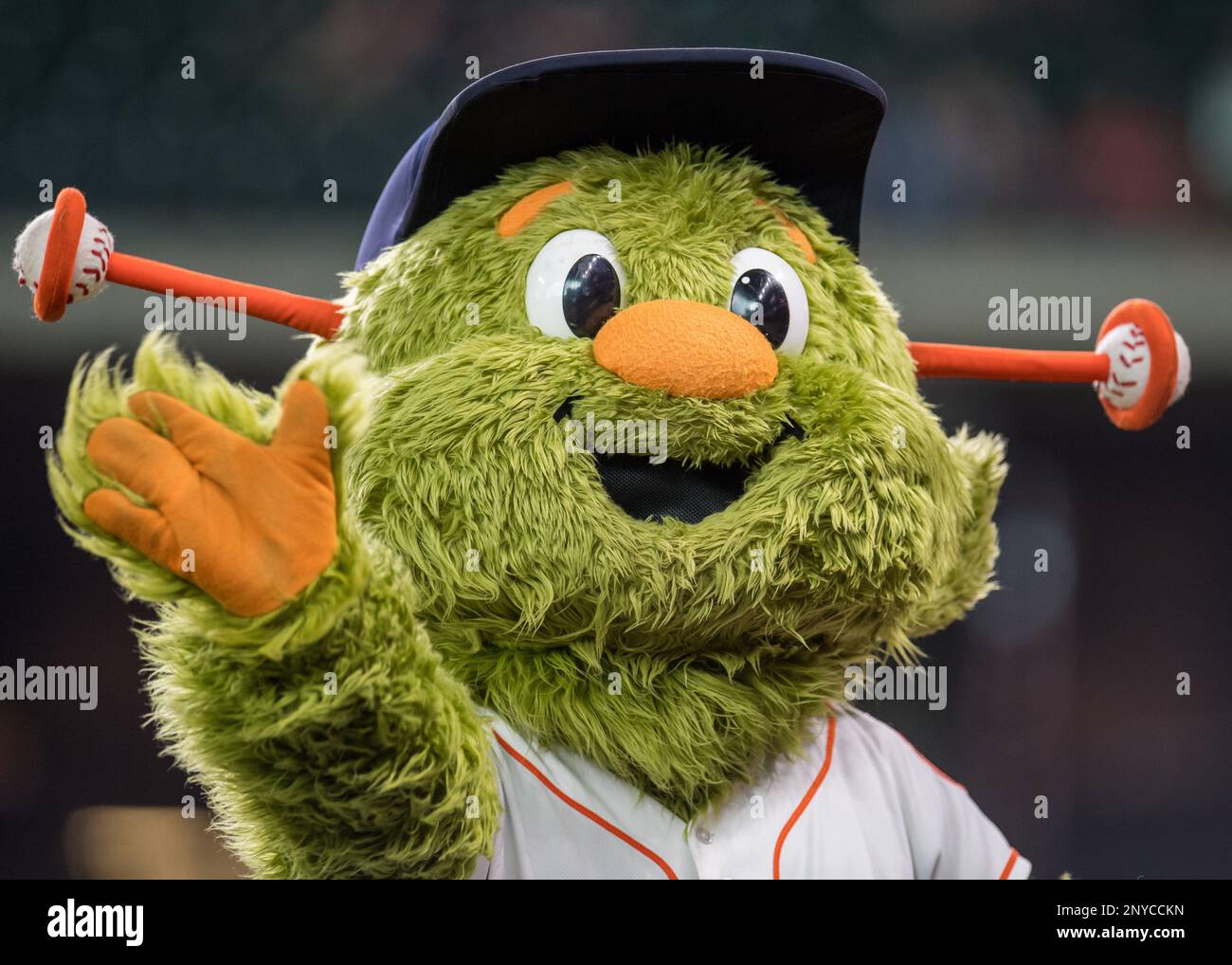 May 28, 2013 - Houston, Texas, United States of America - MAY 28 2013: '' Orbit'', the Houston Astros' mascot, performs for the fans prior to the MLB  interleague baseball game between the