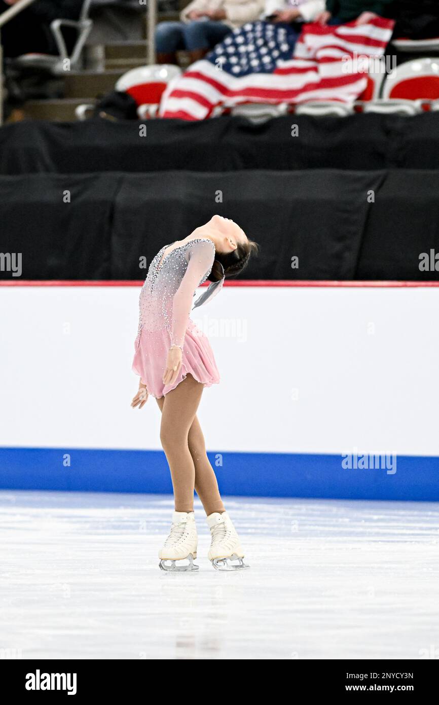 Soho LEE (USA), during Junior Women Short Program, at the ISU World