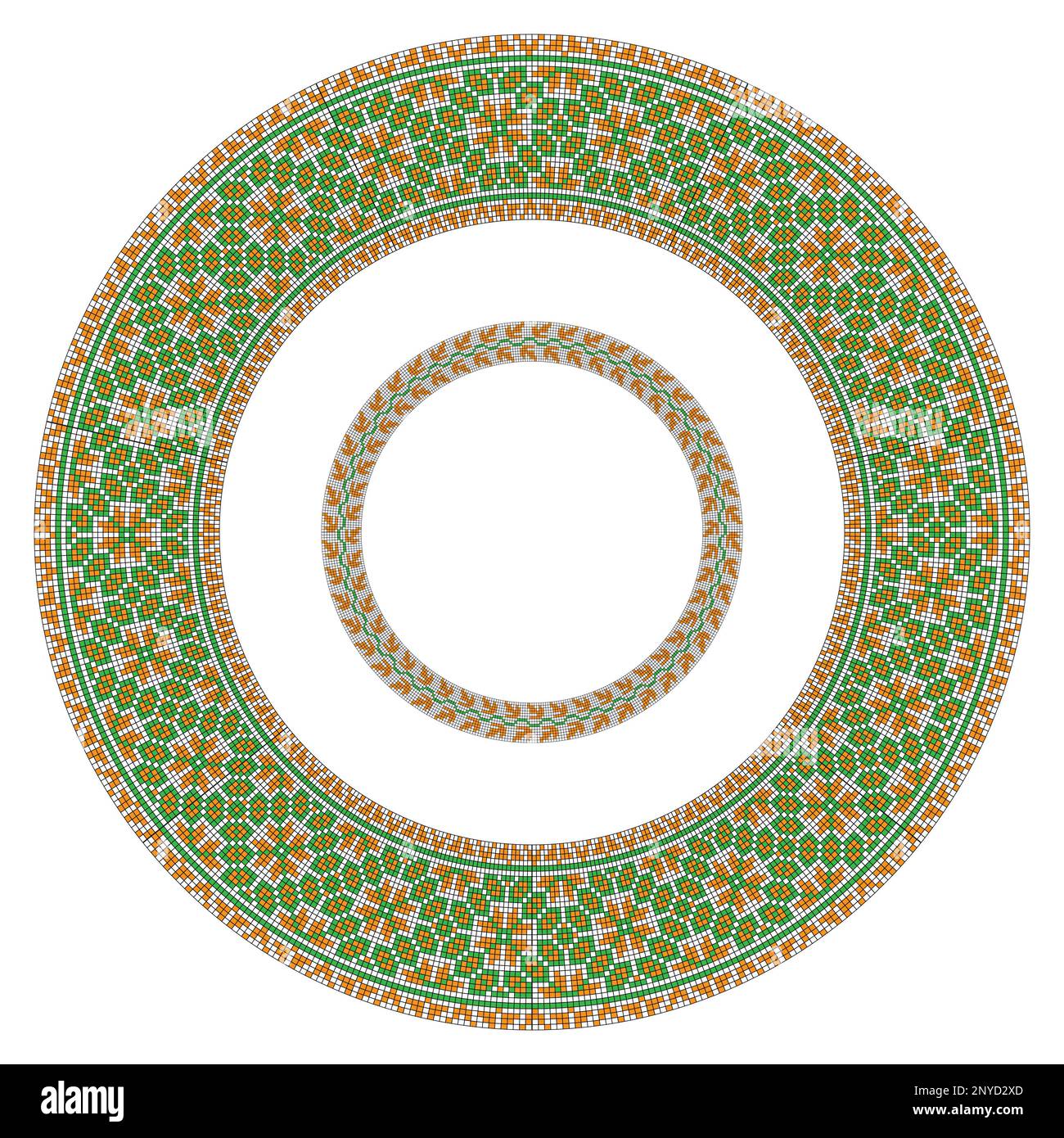 Round frame with pixelated floral geometric pattern isolated on white ...