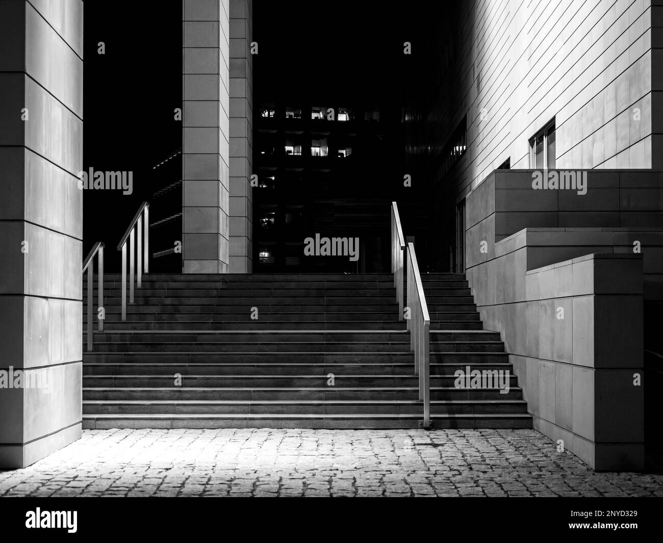 modern urban buildings at night, modern city architecture, black and