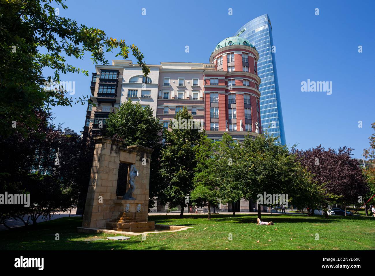 Bilbao, Spain - August 02, 2022: Old and moderm Architecture in the Doña Casilda Iturrizar Park, Bilbao Stock Photo