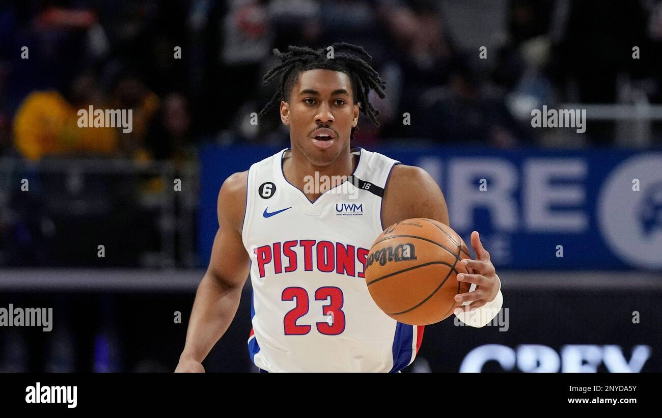 Detroit Pistons guard Jaden Ivey plays during the first half of an NBA