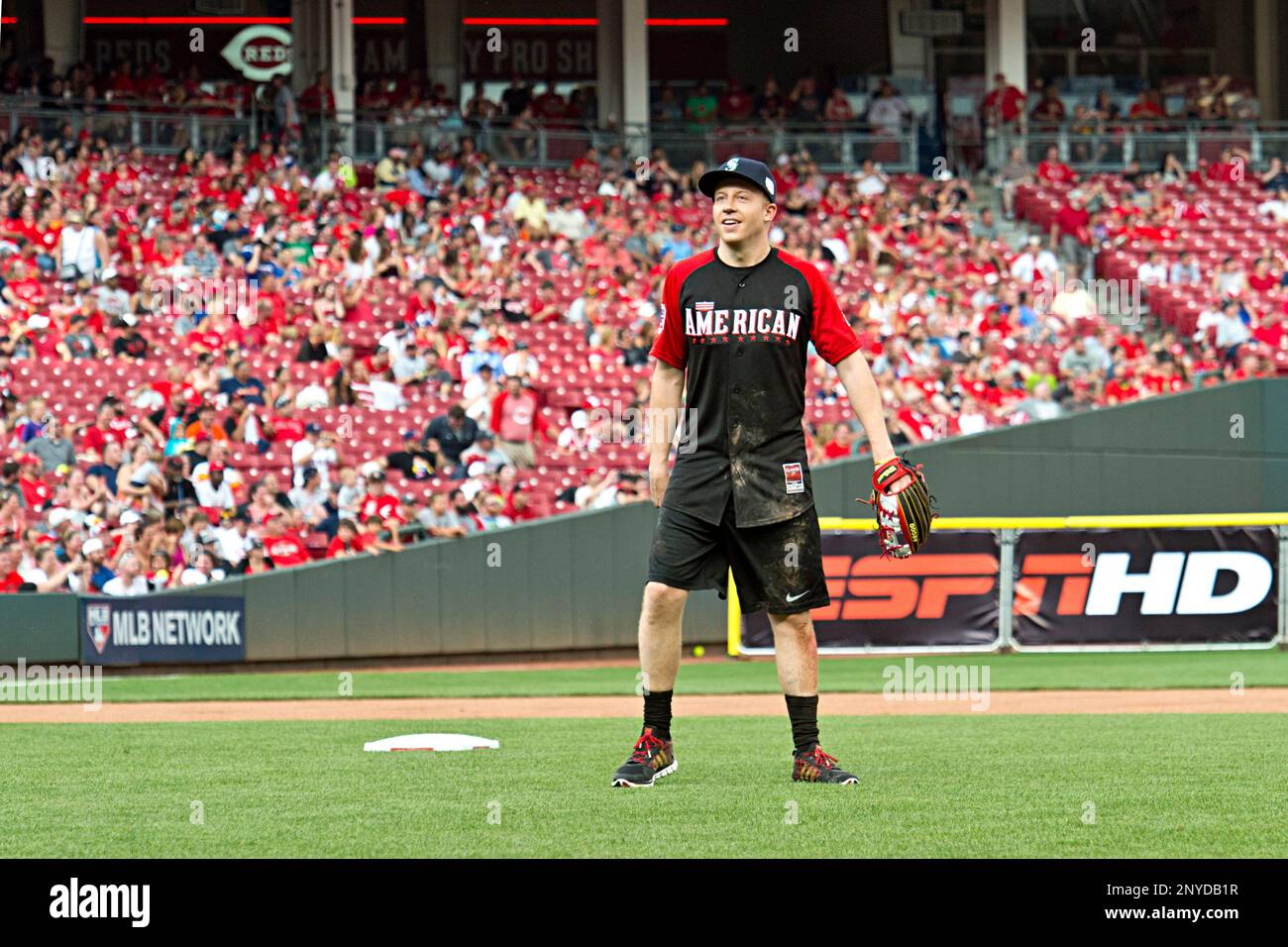 Rapper Macklemore plays in the MLB All-Star Legends and Celebrity Softball  Game during All-Star Sunday at Great American Ball Park on July 12, 2015,  in Cincinnati. (Photo by Amy Harris/Invision/AP Stock Photo 