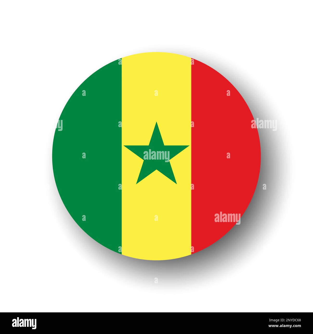 Senegal flag - flat vector circle icon or badge with dropped shadow. Stock Vector