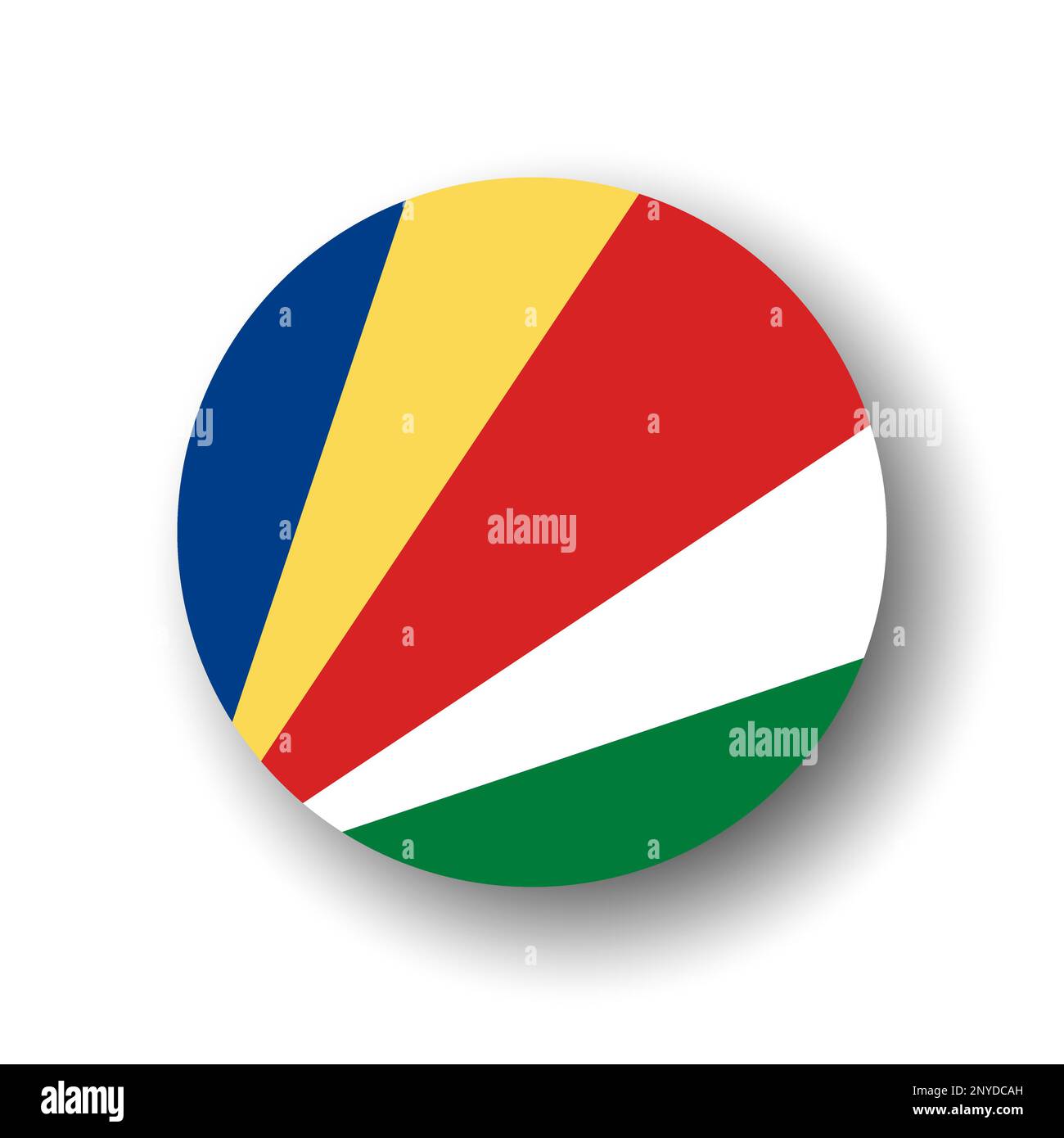 Seychelles flag - flat vector circle icon or badge with dropped shadow. Stock Vector