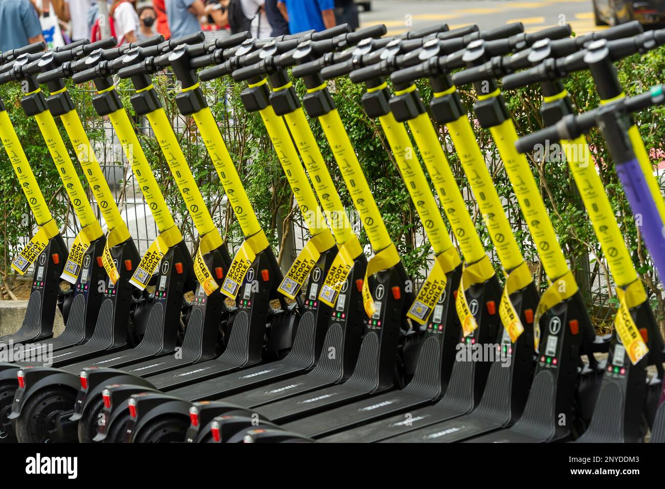 Electric Scooters lined up at Bukit Bintang, Kuala Lumpur, Malaysia