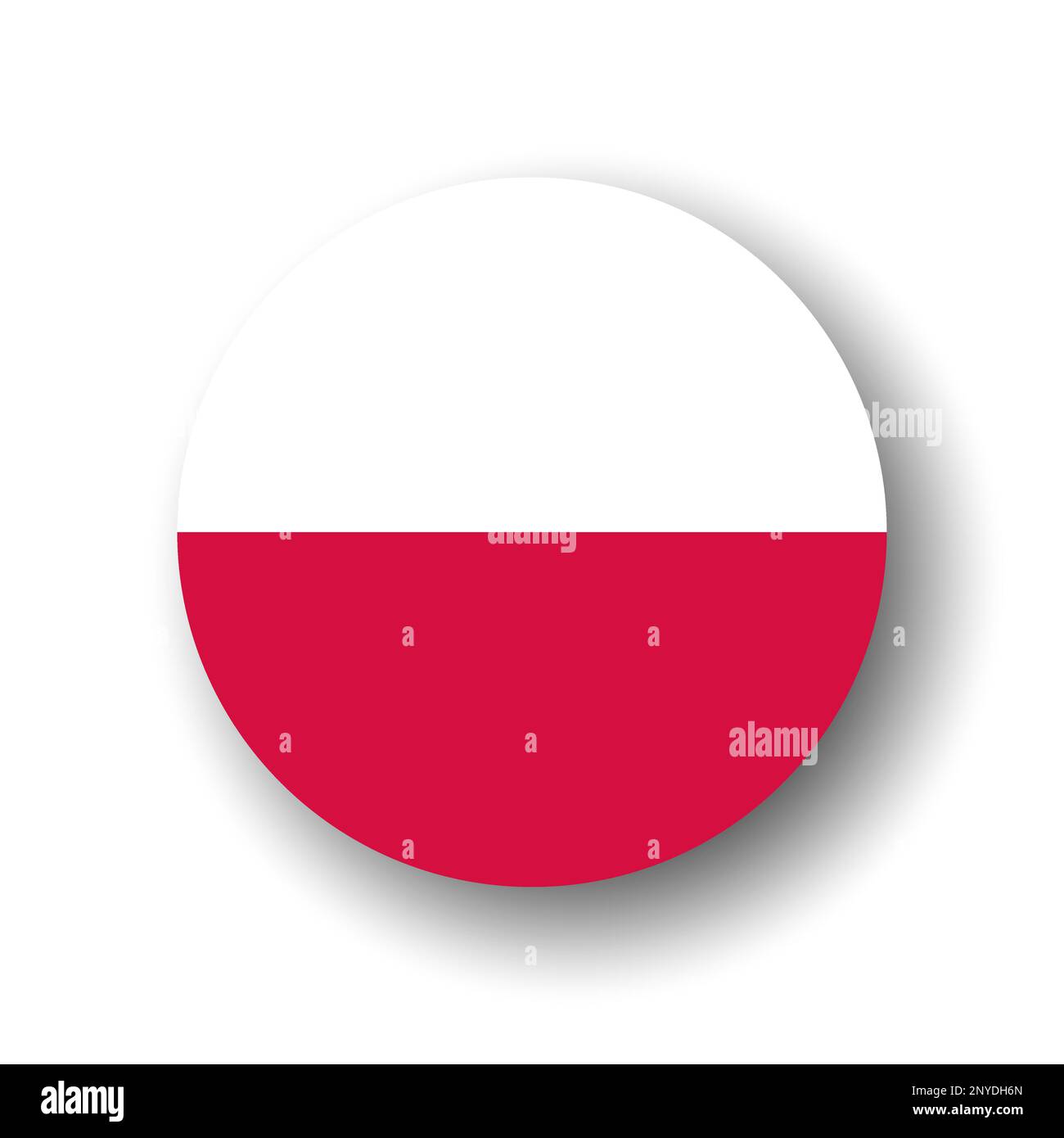 Poland flag - flat vector circle icon or badge with dropped shadow. Stock Vector