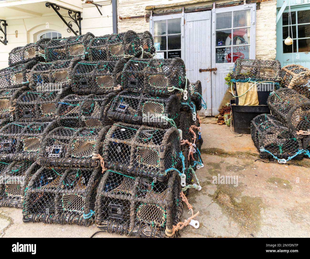Lobster pots on quayside, Devon, England, UK Stock Photo Alamy
