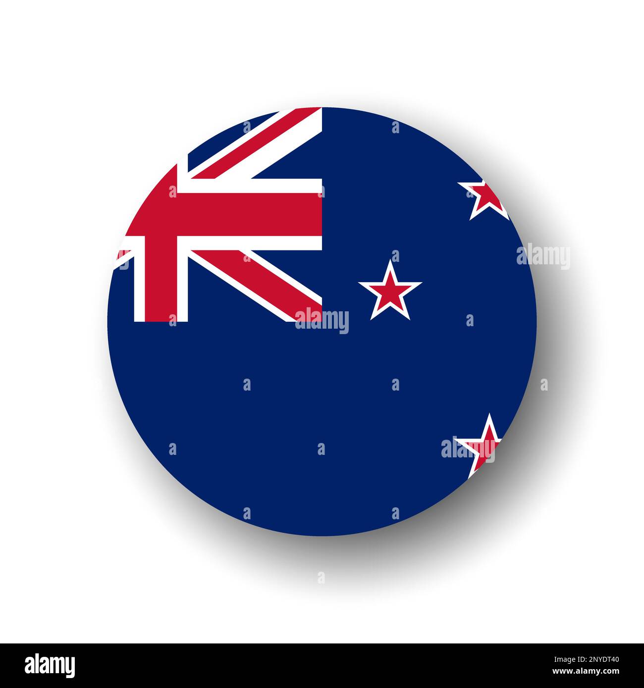 New Zealand flag flat vector circle icon or badge with dropped shadow