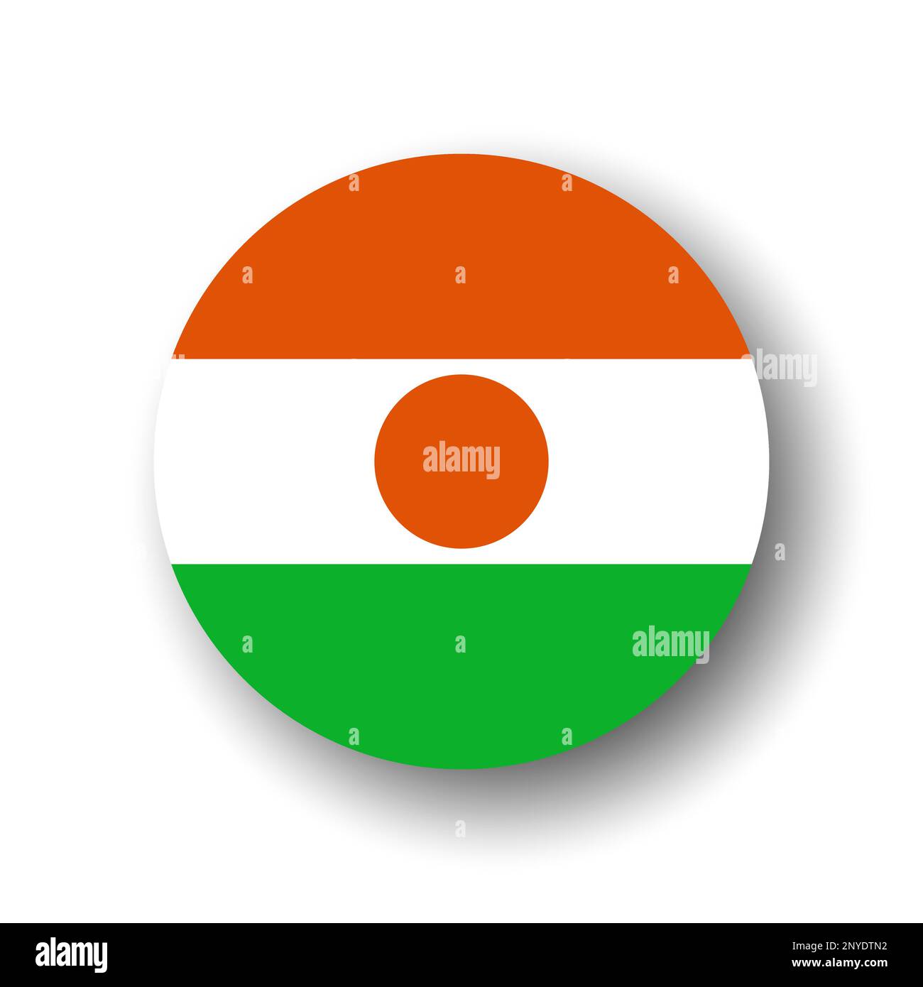 Niger flag - flat vector circle icon or badge with dropped shadow. Stock Vector
