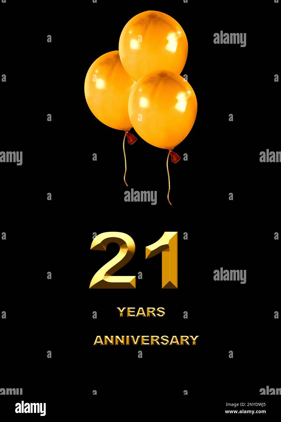 3d illustration of a 21 anniversary. golden numbers on a festive ...