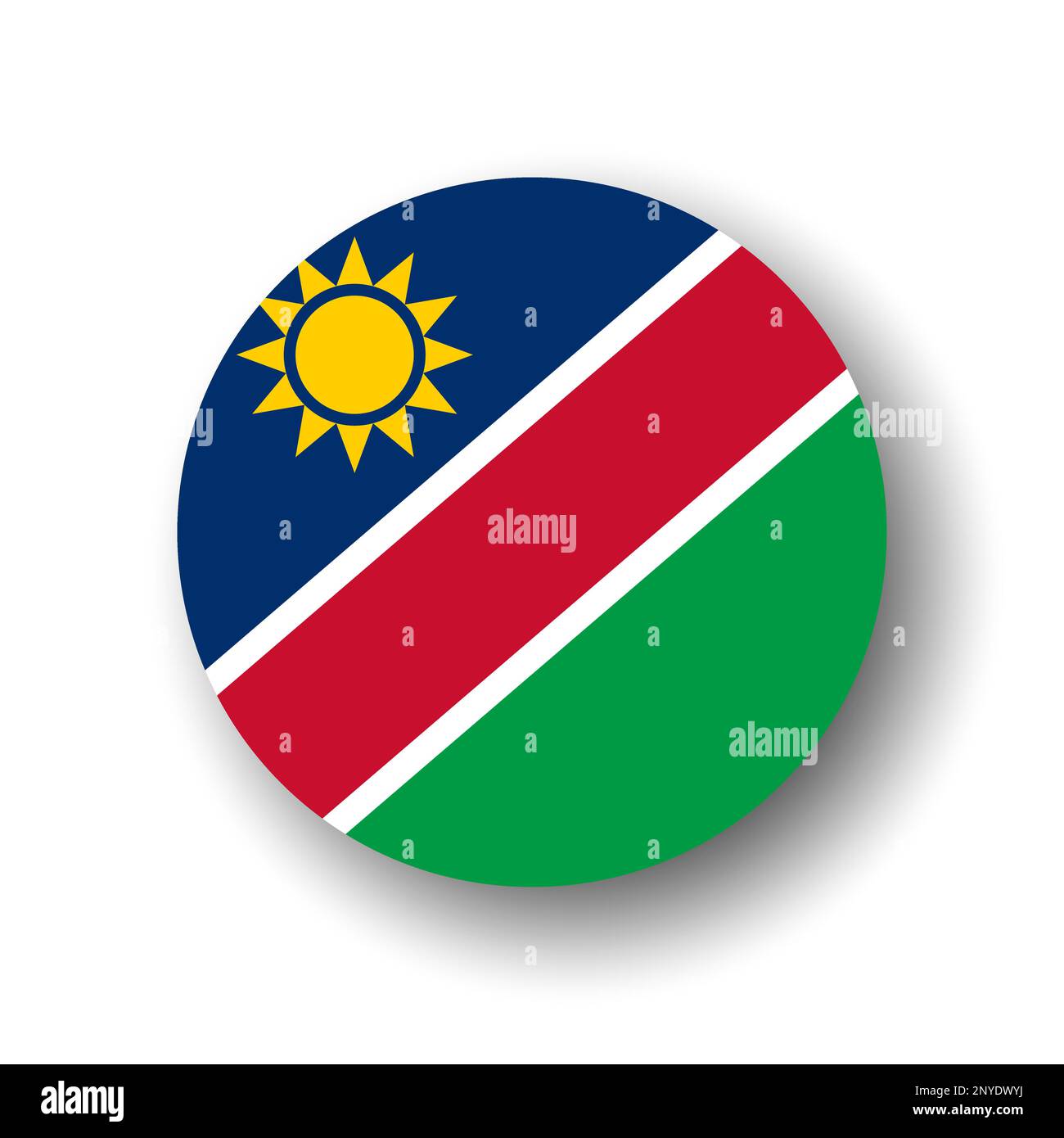 Namibia flag - flat vector circle icon or badge with dropped shadow. Stock Vector