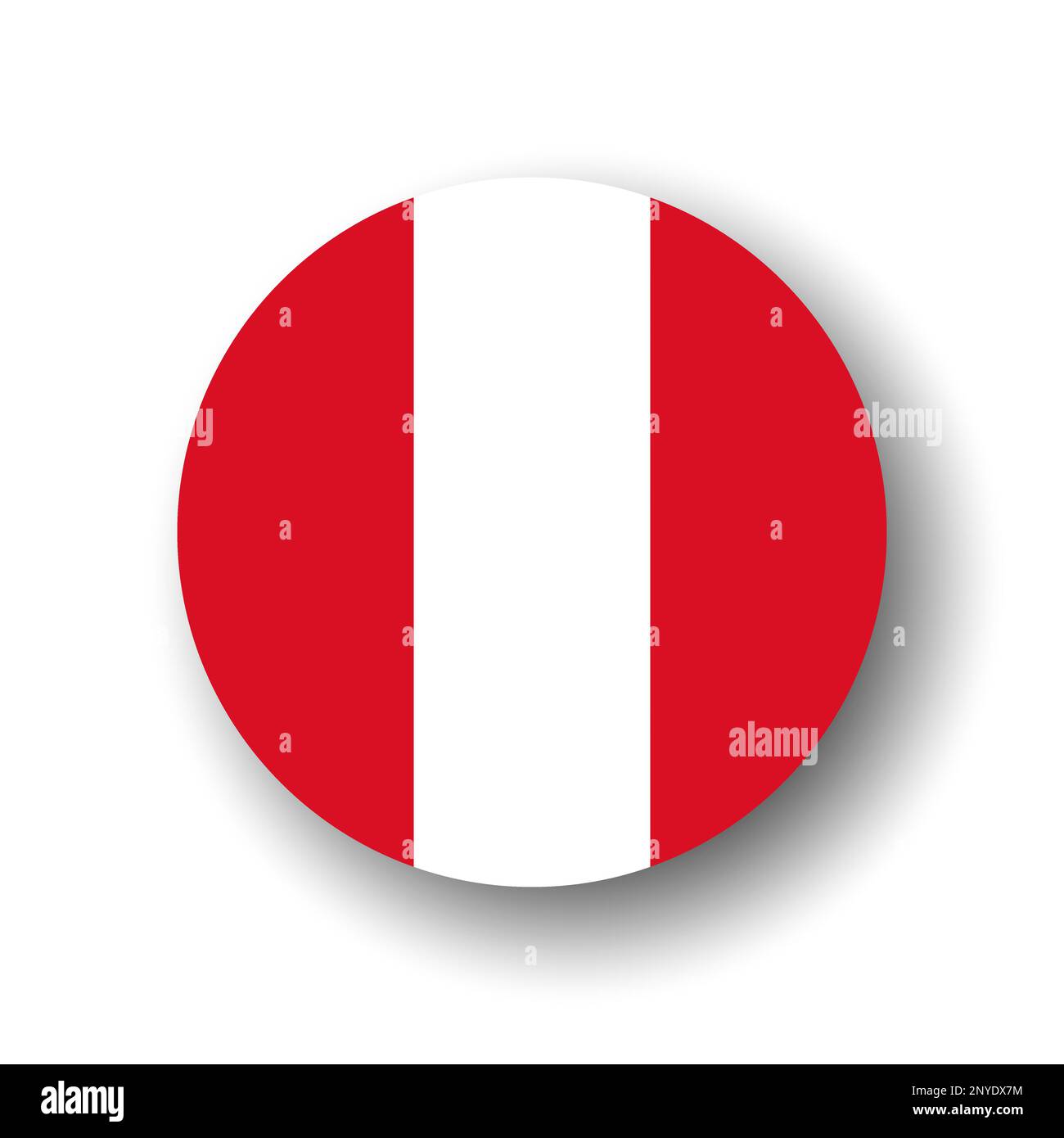 Peru flag - flat vector circle icon or badge with dropped shadow. Stock Vector