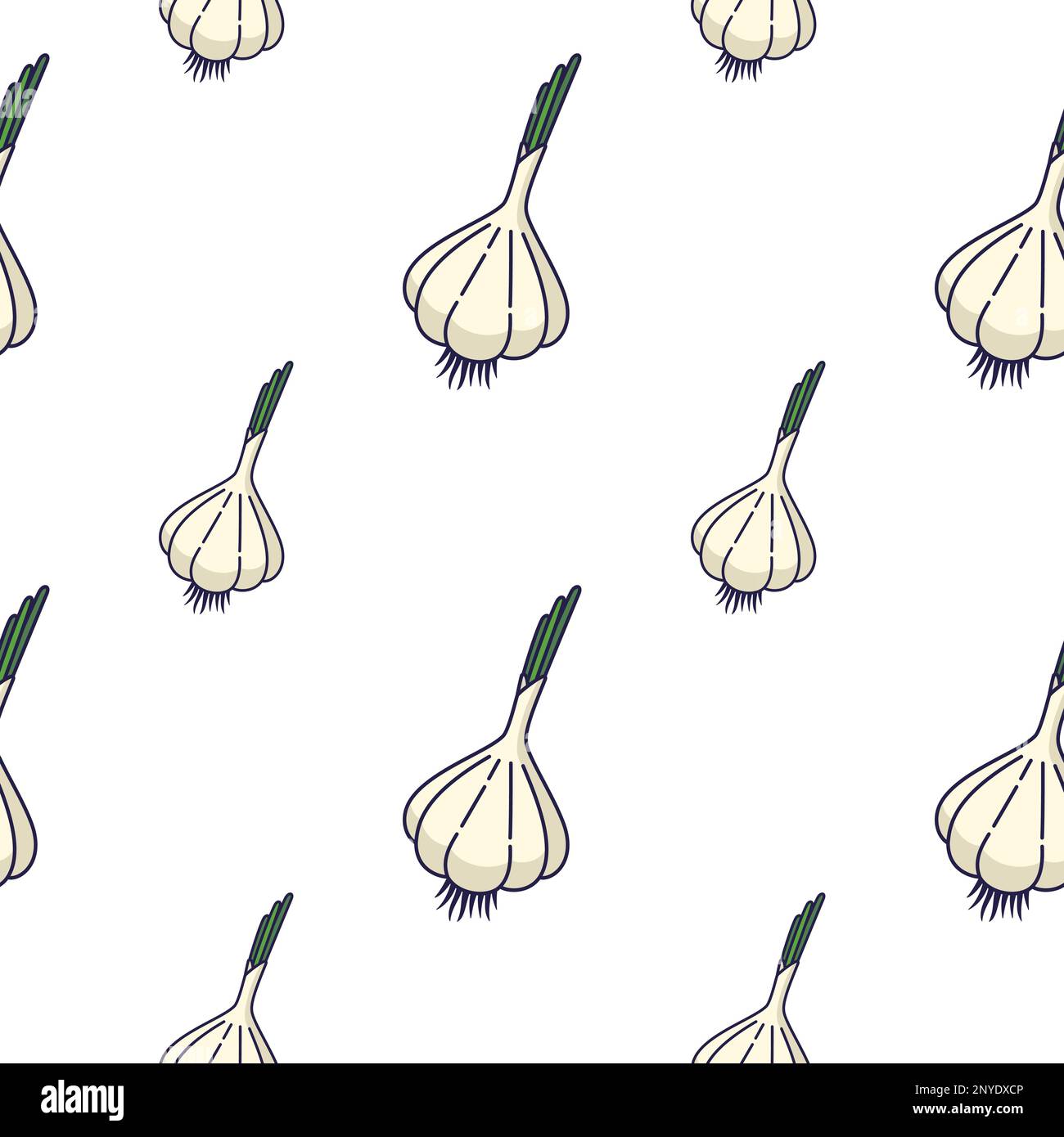 Cute Garlic seamless pattern in doodle style. Vector hand drawn cartoon