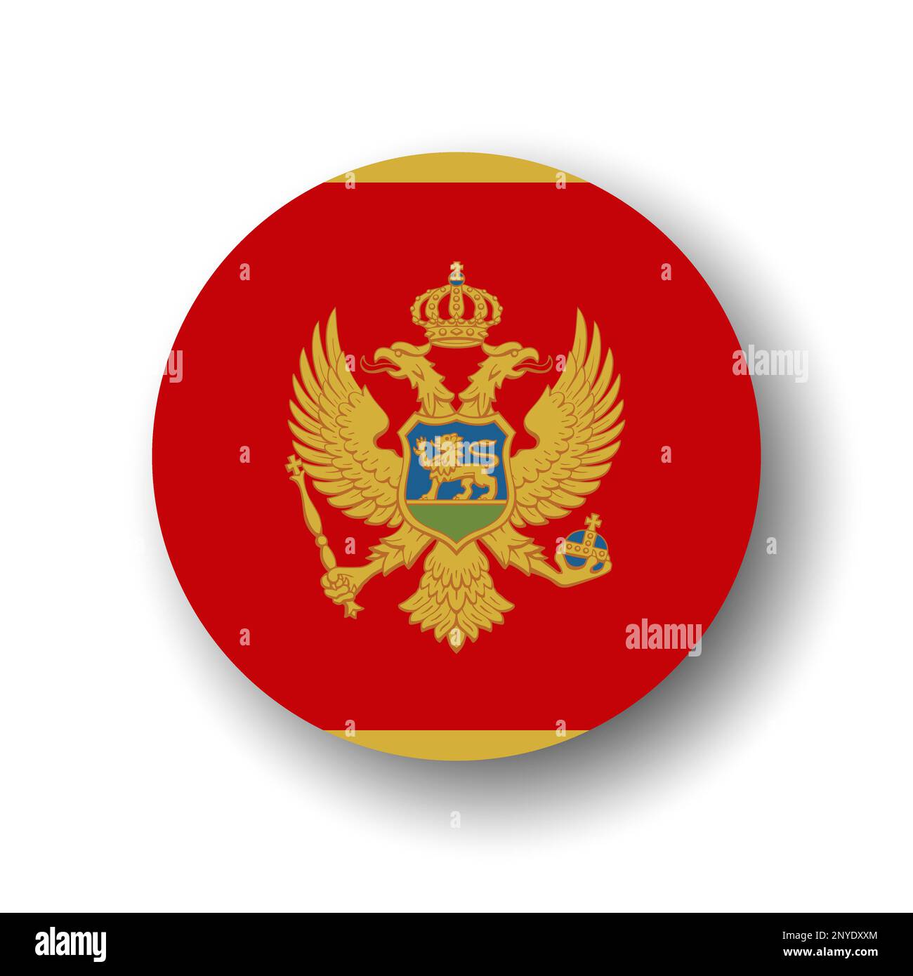 Montenegro flag - flat vector circle icon or badge with dropped shadow. Stock Vector