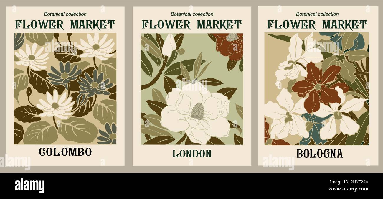 Set of Abstract posters Flower Market print vector Stock Vector Image ...