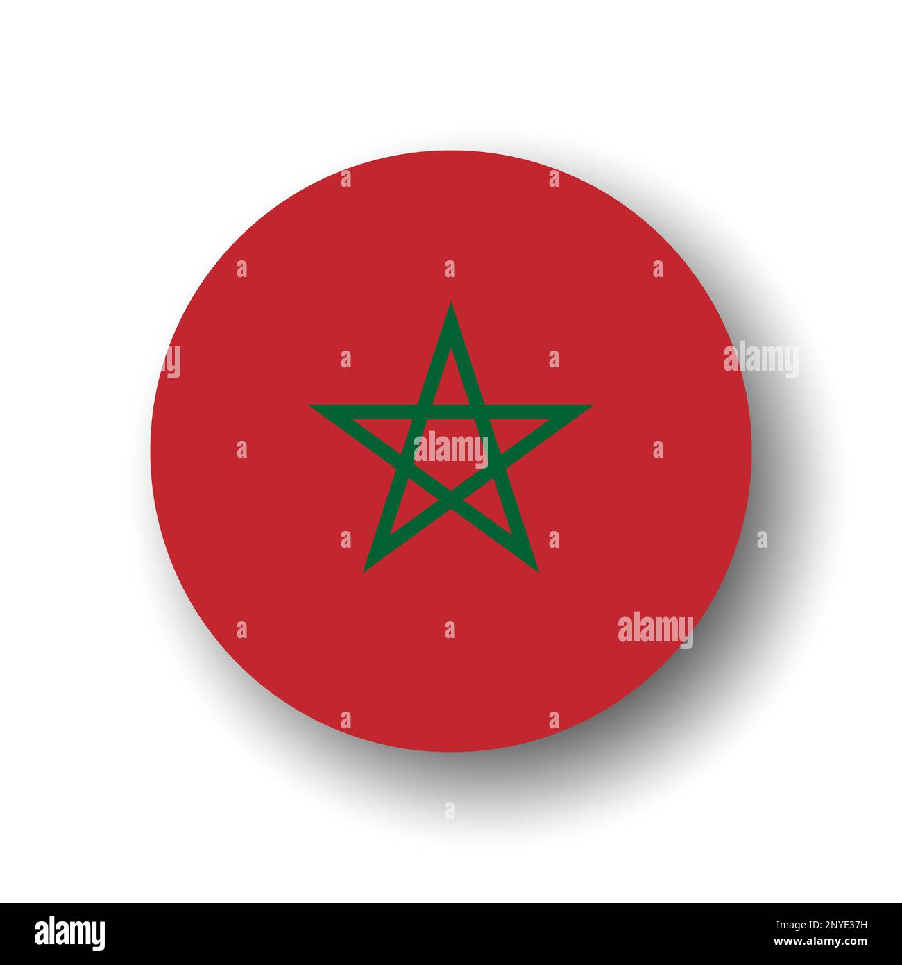 Morocco flag - flat vector circle icon or badge with dropped shadow. Stock Vector