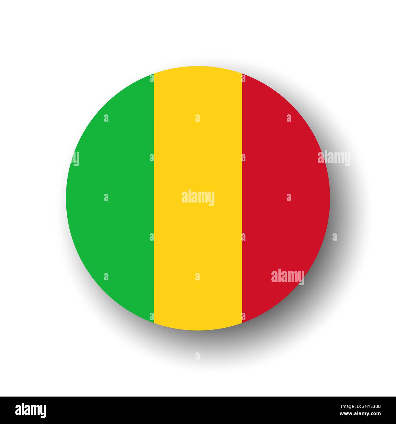 Mali flag - flat vector circle icon or badge with dropped shadow. Stock Vector
