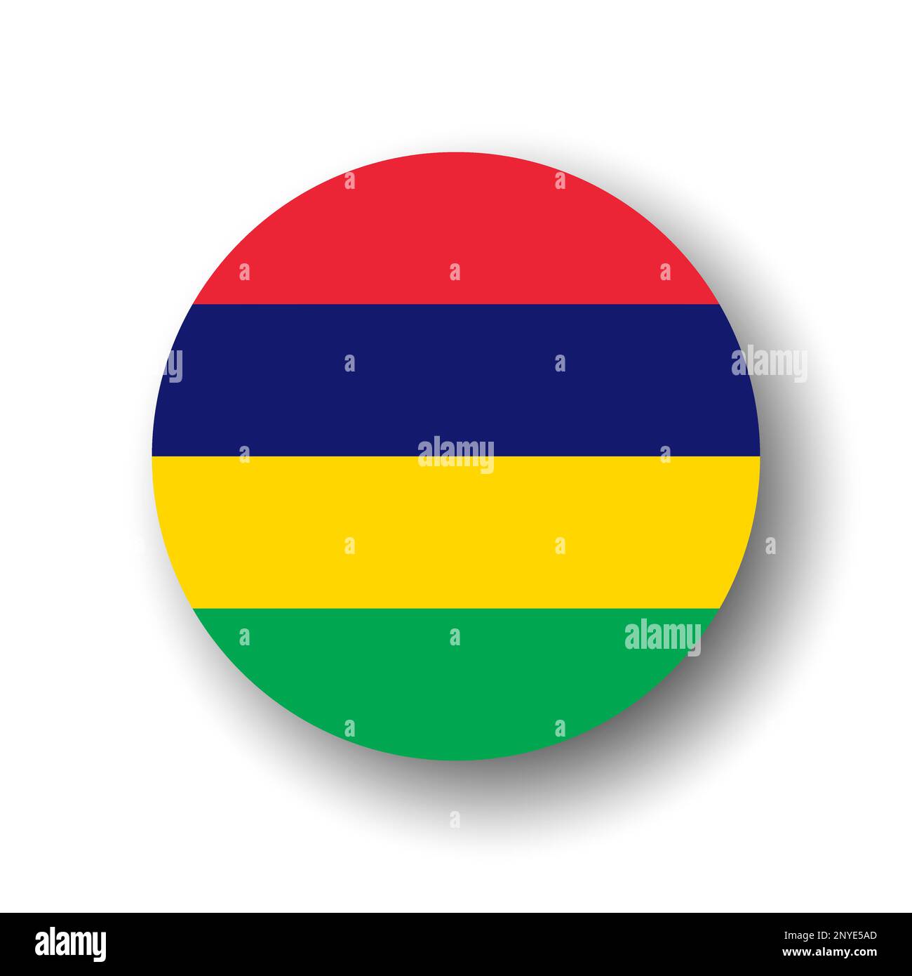 Mauritius flag - flat vector circle icon or badge with dropped shadow. Stock Vector