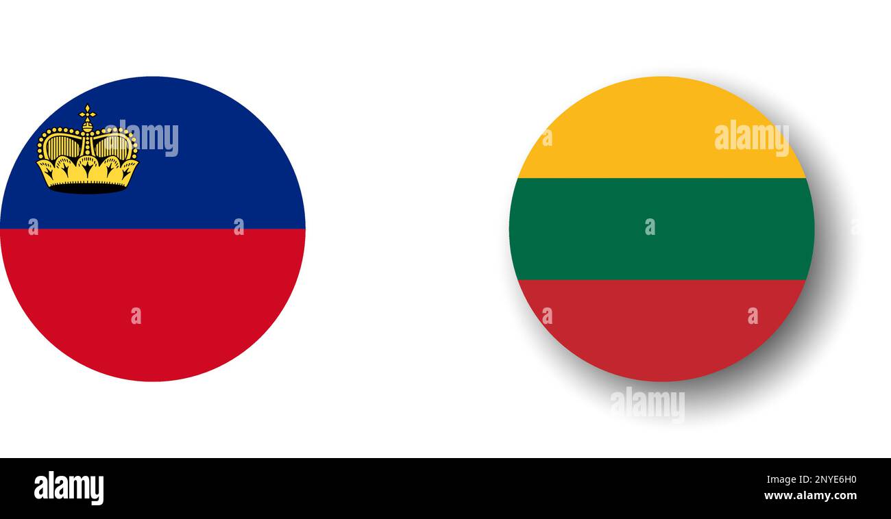 Lithuania flag - flat vector circle icon or badge with dropped shadow. Stock Vector