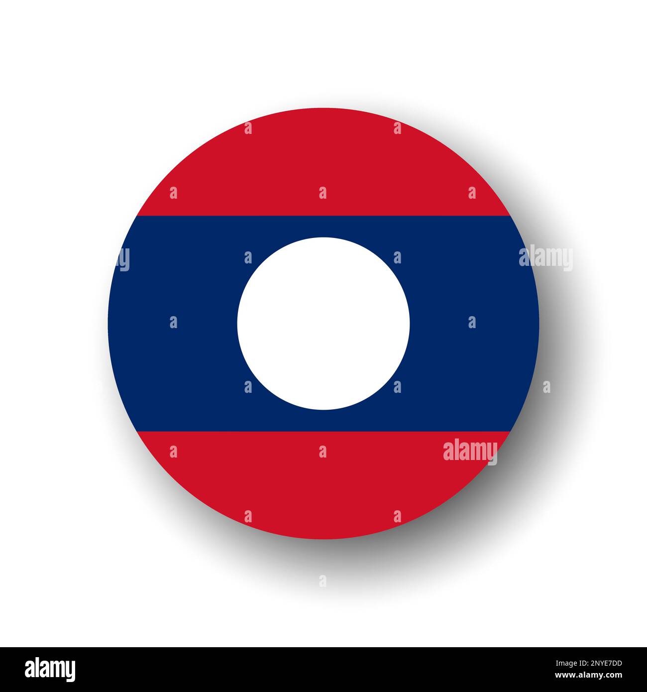 Laos flag - flat vector circle icon or badge with dropped shadow. Stock Vector