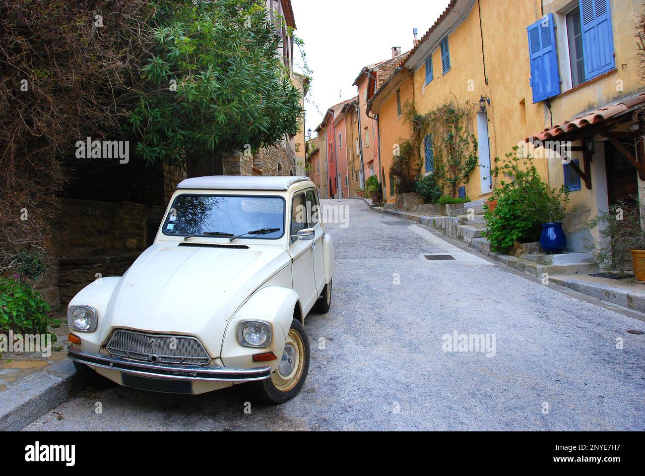 Dyane, white vintage car in south of France Stock Photo