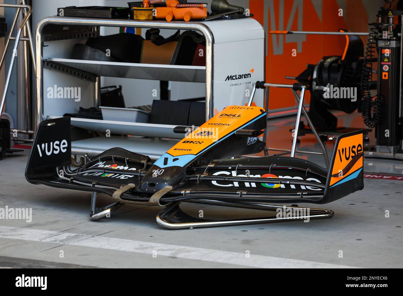 McLaren F1 Team MCL60, mechanical detail of the front wing during the ...