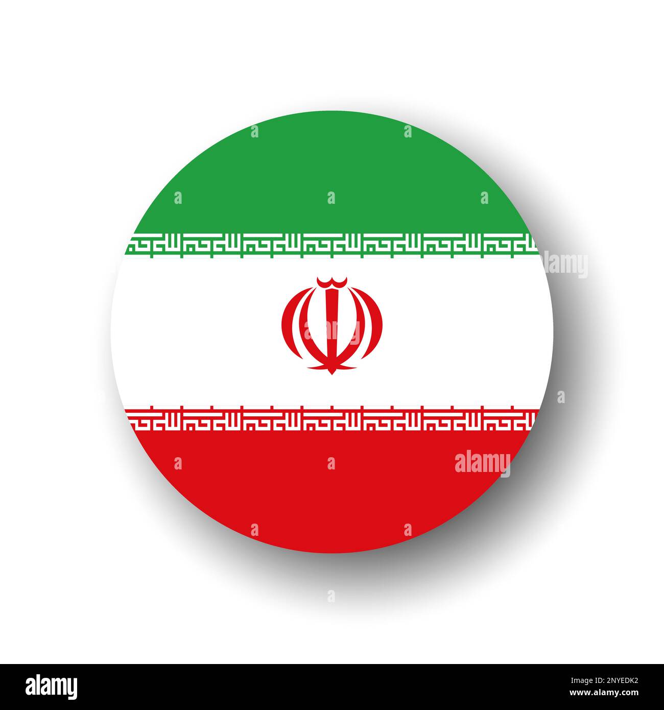 Iran flag - flat vector circle icon or badge with dropped shadow. Stock Vector