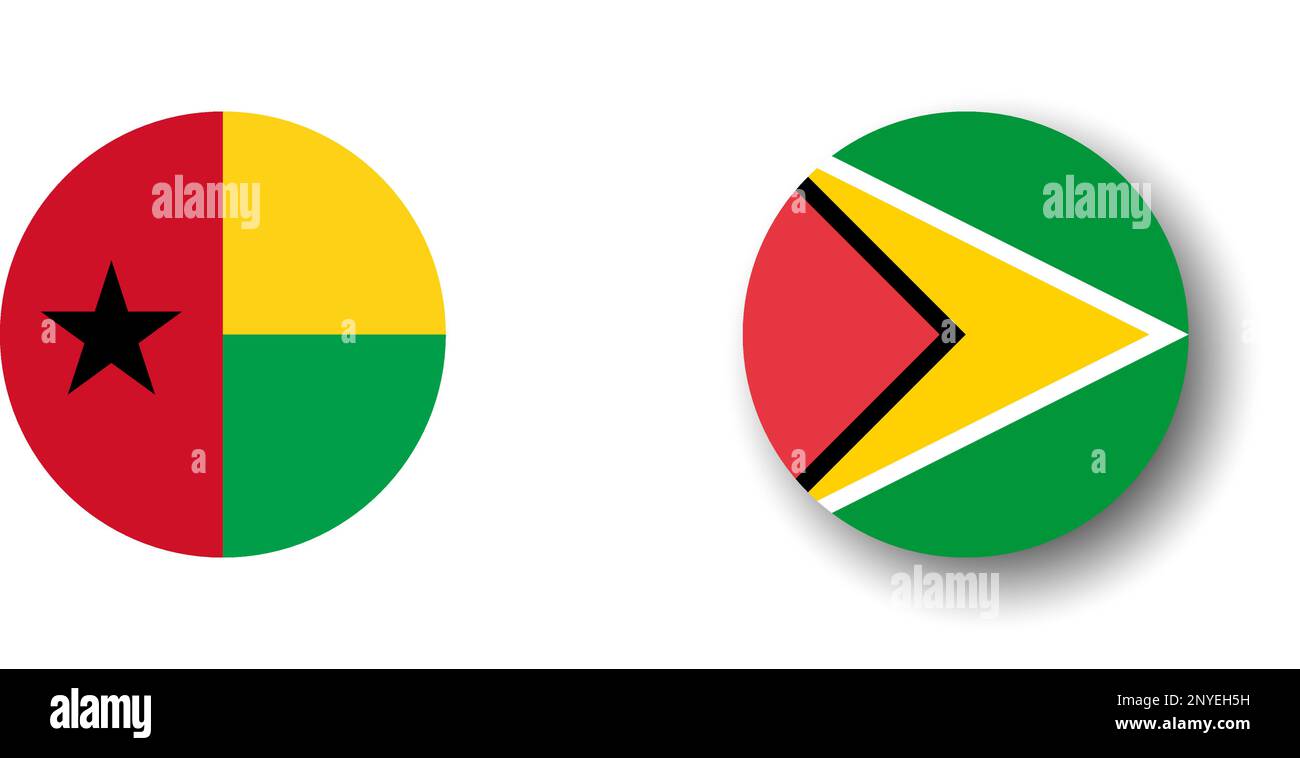 Guyana flag - flat vector circle icon or badge with dropped shadow. Stock Vector