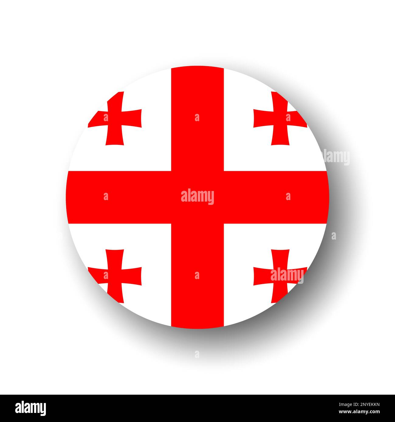 Georgia flag - flat vector circle icon or badge with dropped shadow. Stock Vector