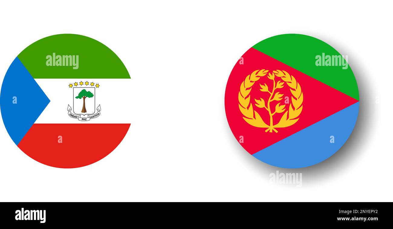 Eritrea flag - flat vector circle icon or badge with dropped shadow. Stock Vector
