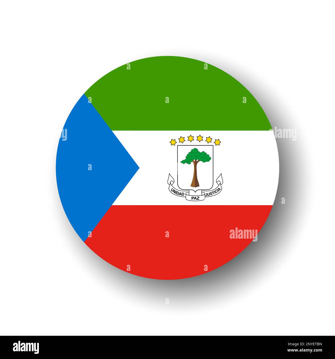 Equatorial Guinea flag - flat vector circle icon or badge with dropped shadow. Stock Vector