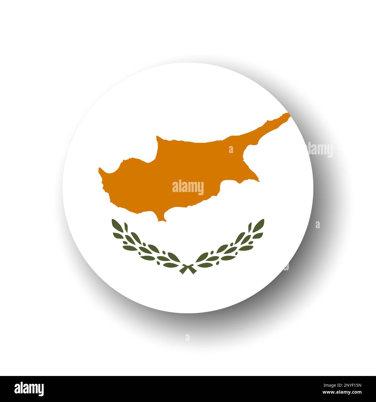 Cyprus flag - flat vector circle icon or badge with dropped shadow. Stock Vector